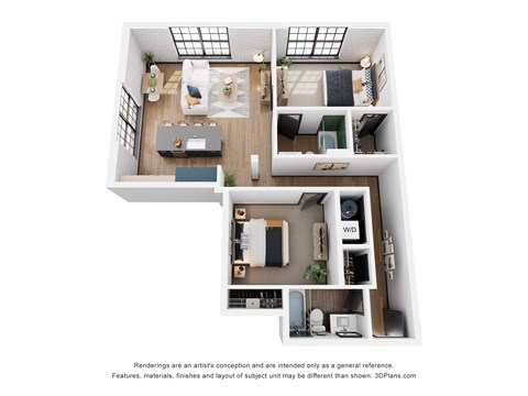 Floor plan for 2 beds, 2 baths, 1050 sqft